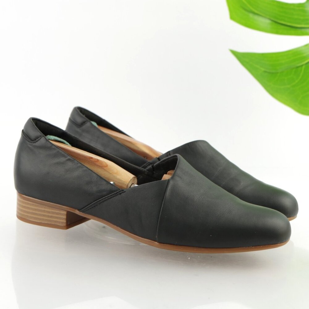 Clarks Womens Juliet Palm Loafers Size 9 Black Leather Flats Slip On Shoes Comfy
